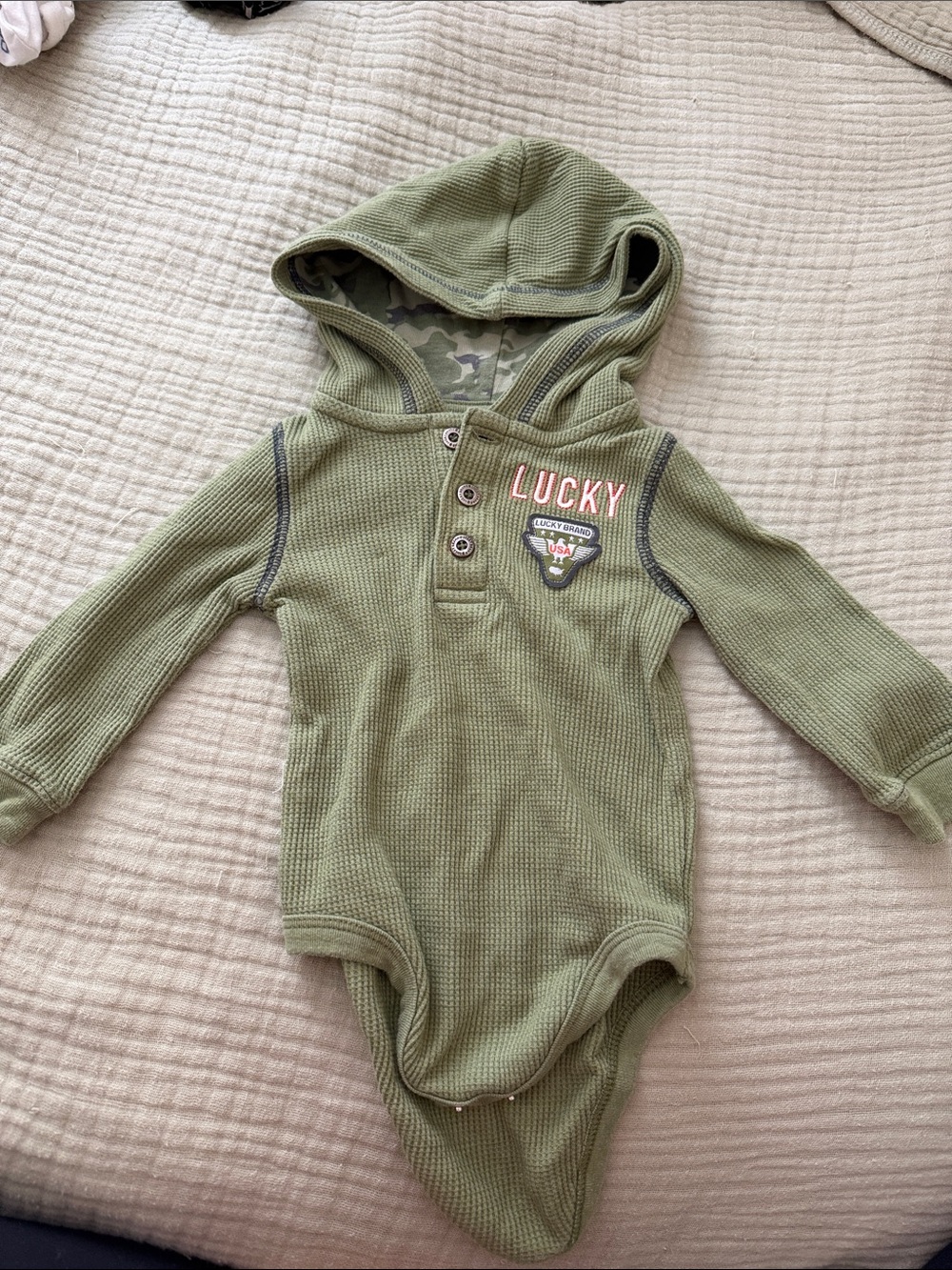 Lucky Brand Olive Green Hooded Waffle One-Piece